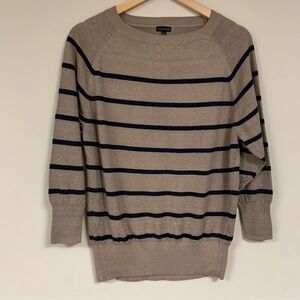 NWT TALBOTS Sweater Women's Large Tan Black Striped Wool Blend Knit Pullover Top